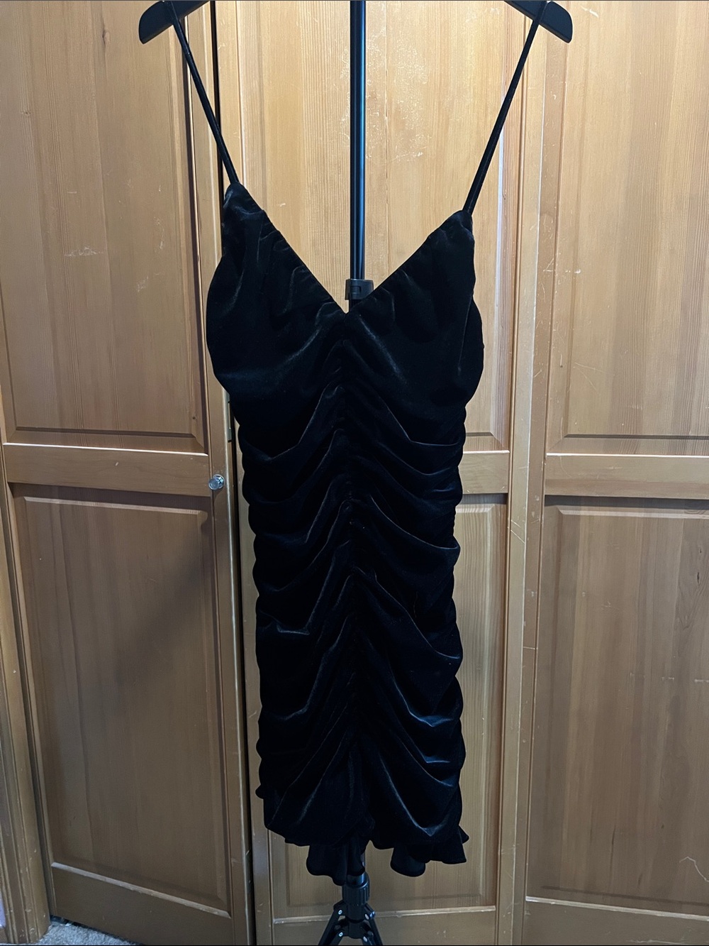 Zara Black Velvet Ruched Slip Mini Dress